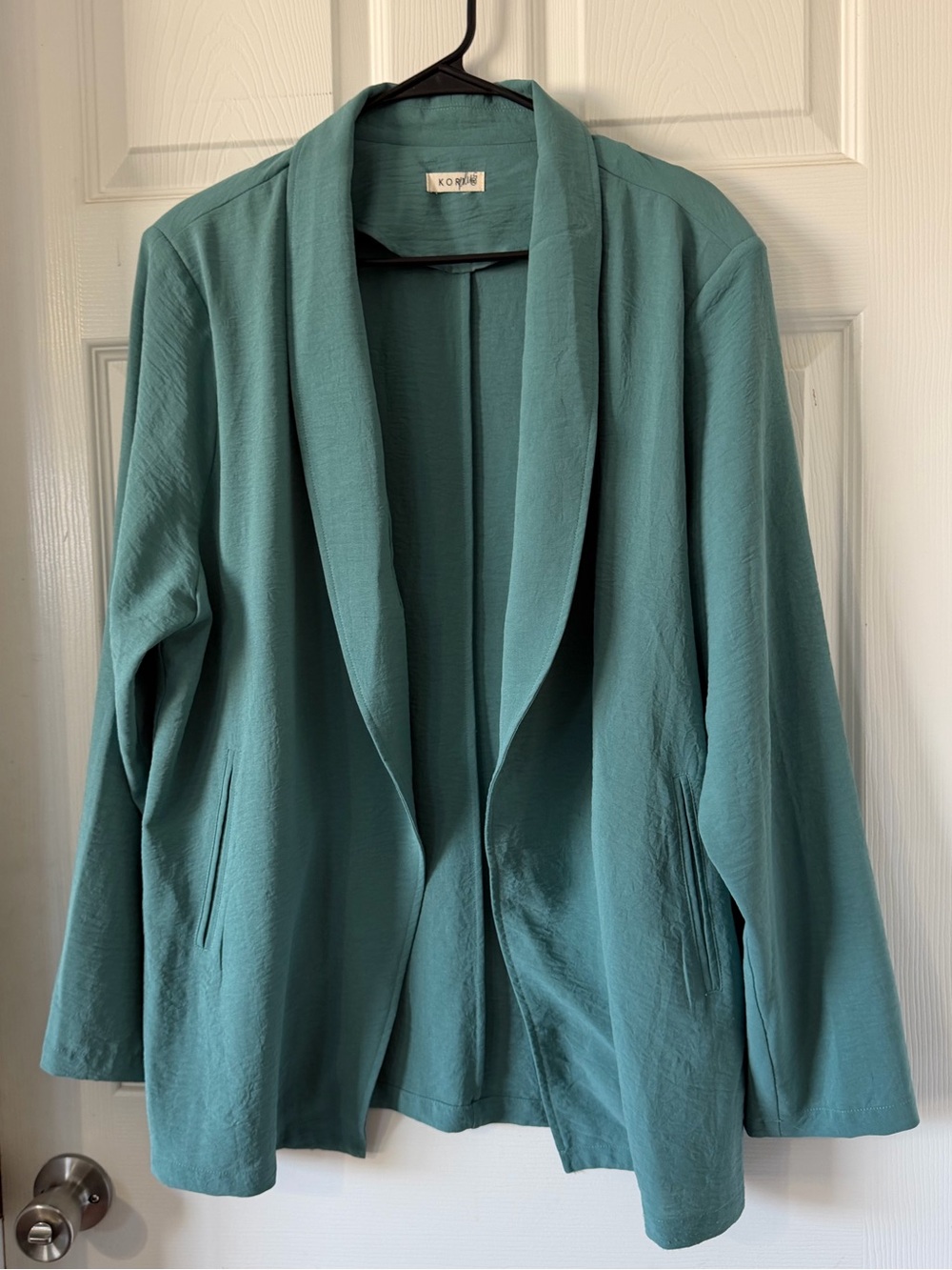 Kori Light teal Mint green Open-Front Draped Blazer